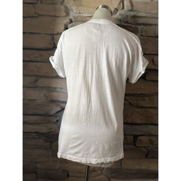 Caribbean Joe White Button Front Henley T-Shirt Sz L Rolled Sleeves 100% Cotton - Picture 3 of 8